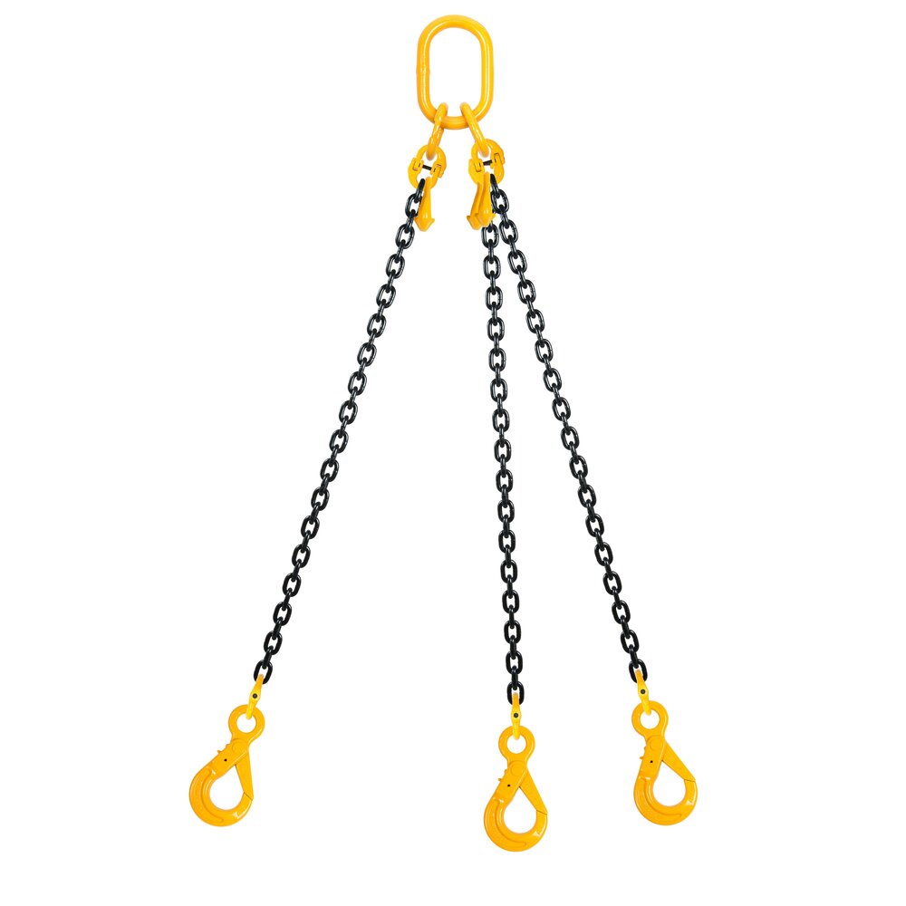 Chain sling 3-legs with safety hooks and grab hooks, grade 80 